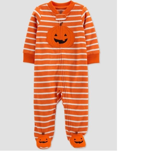 Baby  Halloween Pumpkin Fleece Footed Pajama Sleeper Size NB 3 6 months NWT - Picture 1 of 4